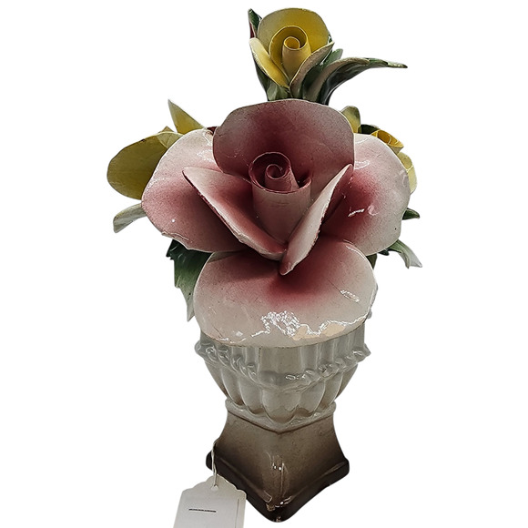 Vintage Nuova Capodimonte Large Porcelain Basket of Pink Yellow Flowers Italy - Picture 4 of 6